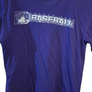 Purple TCU Horned Frogs Baseball Supporter T Shirt SZ L Vintage Bleed Purple